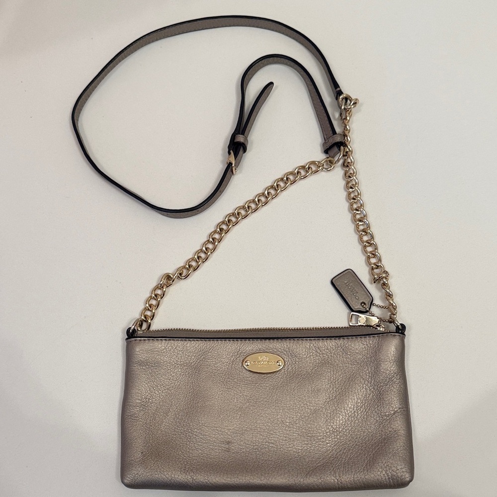 Coach Metallic Crossbody Bag with Gold Chain